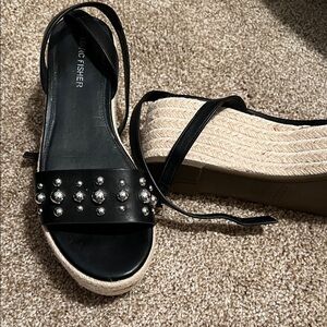 Marc Fisher Black Espadrille Sandals with Silver Accents